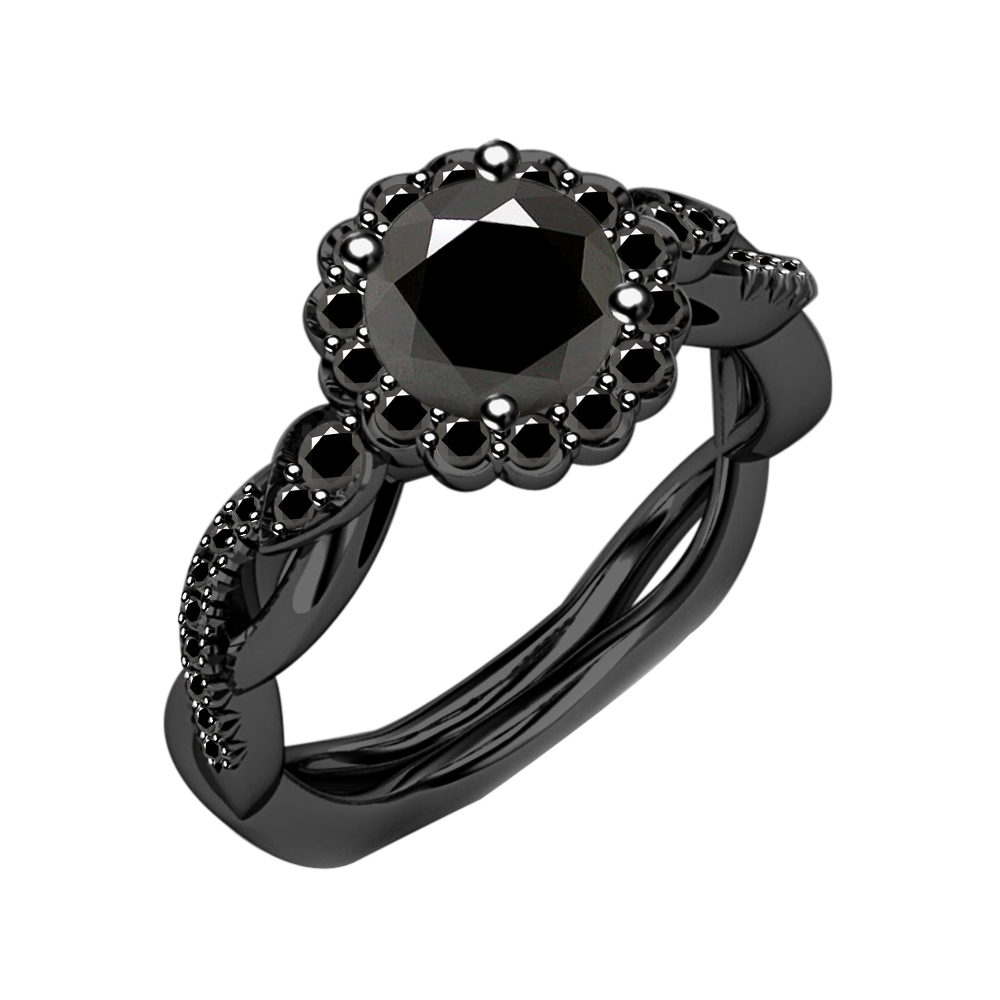 Black Diamond Womens Engagement Ring 14k Black Gold Finish 925 Sterling ...