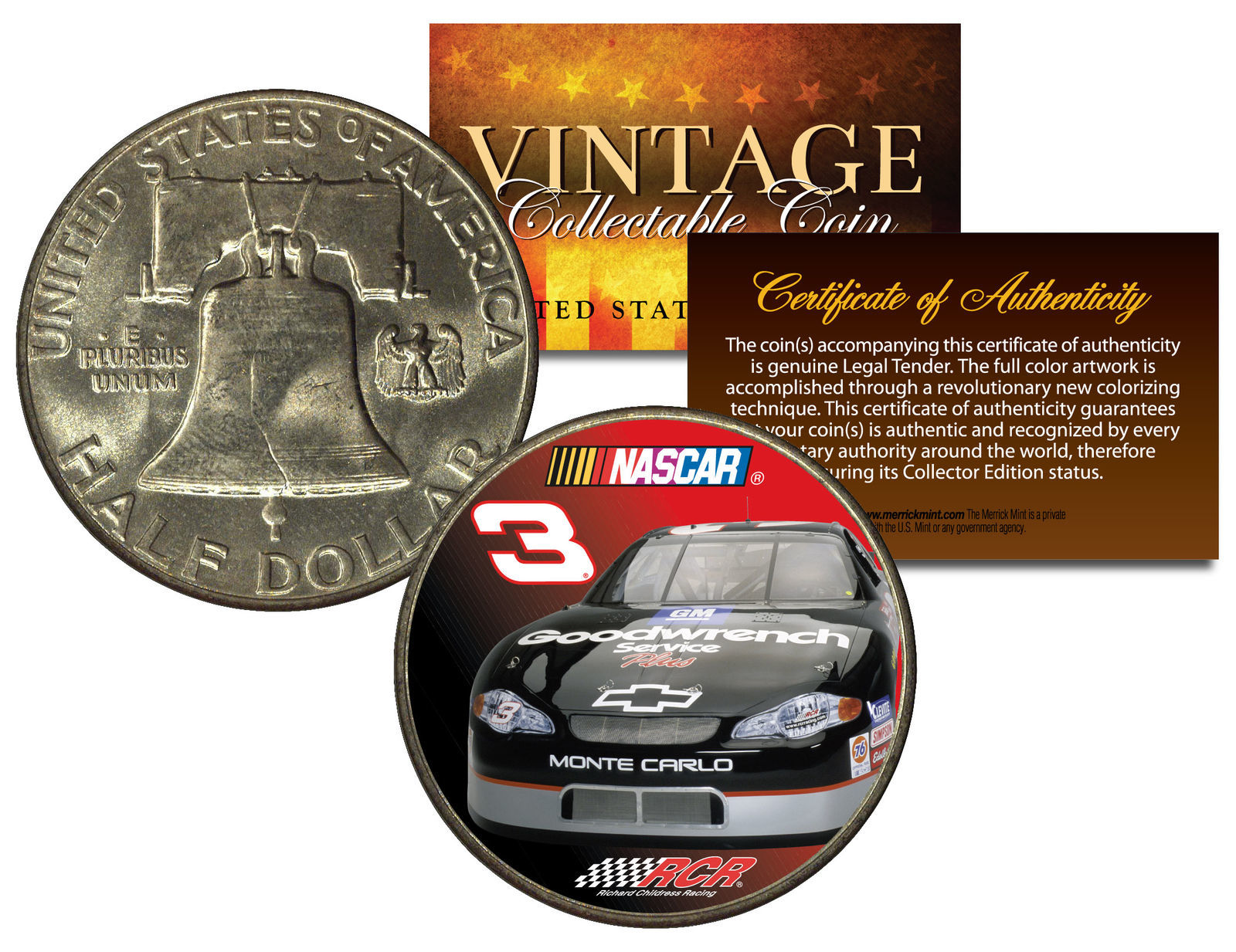 DALE EARNHARDT * #3 NASCAR * Colorized 1951 Franklin Silver Half Dollar US Coin - $30.81