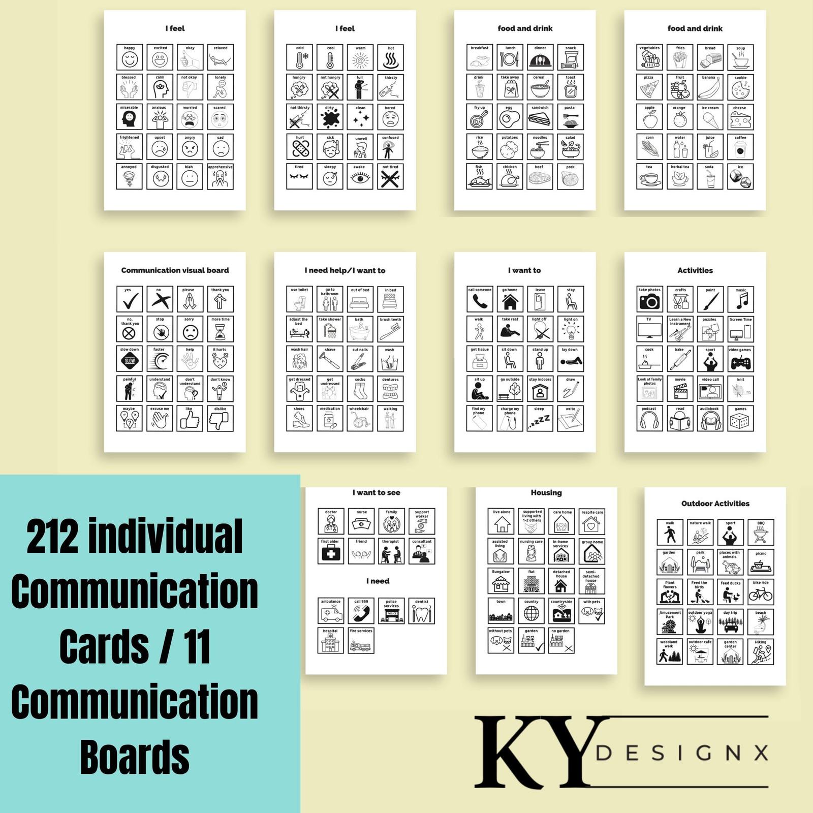 Printable picture communication boards for adults and seniors with