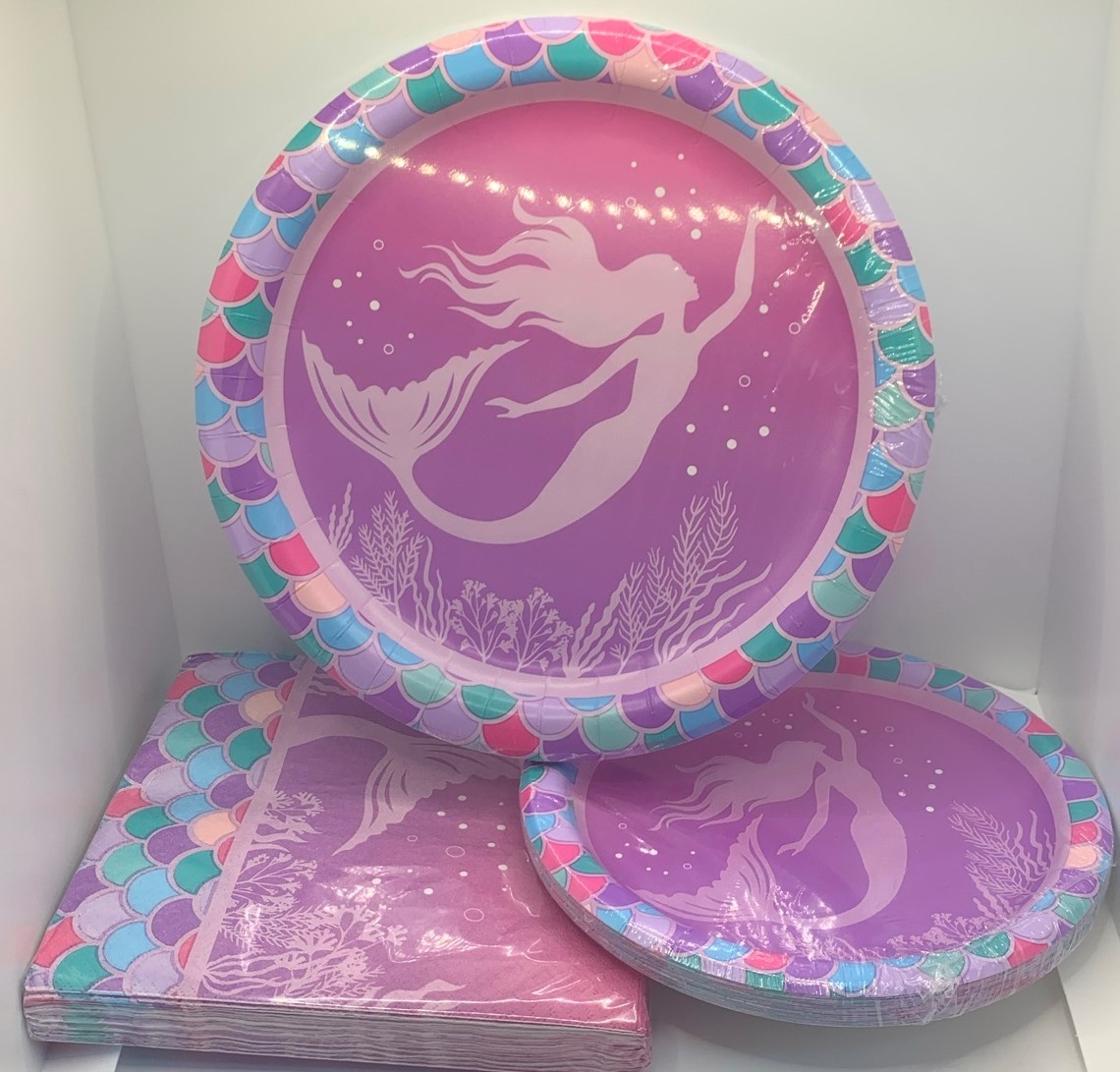 Primary image for Mermaid Decoration Party Pack Set (3) Purple Plates Napkins