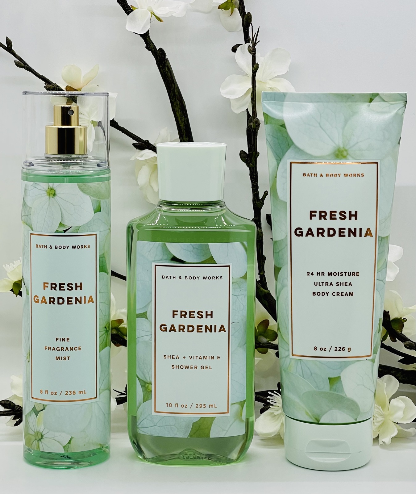 Bath and Body Works Fresh Gardenia Trio Set Fine Mist, Shower Gel, Body ...