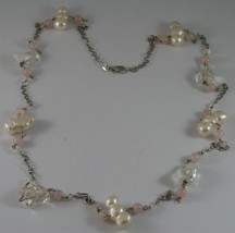 .925 SILVER RHODIUM NECKLACE WITH PINK QUARTZ, BAROQUE WHITE PEARLS AND CRYSTALS image 2