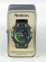 Armitron 40/8339 Mens Digital Watch Chrono WR 100M Black & Green - $49.49
