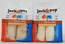 2 Bags Jack & Pup Peanut Butter Flavor Long Lasting 2 Count 3 To 4" Stuffed Bone