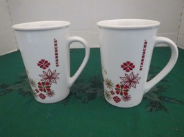 2 Starbucks Holiday Christmas Poinsettia Tall Coffee Mug Cup 12 oz - $12.38