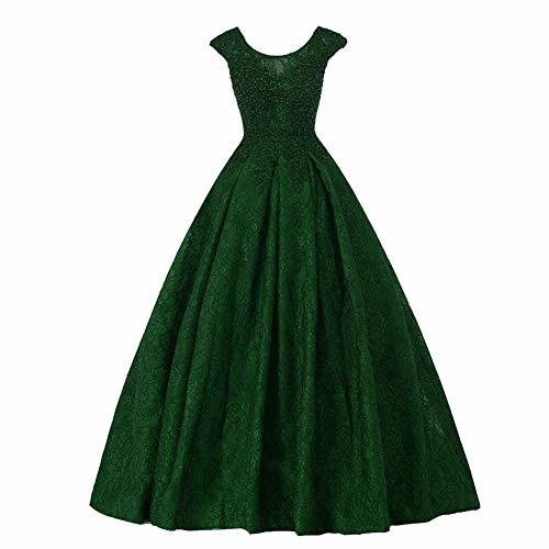 Kivary Women Beaded Lace Scoop Neck Long Formal Evening Prom Dress Emerald Green