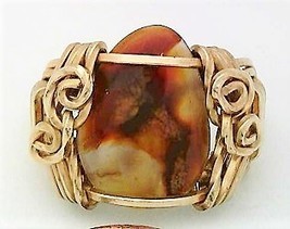 Fire Agate Gold Wire Wrap Ring sz 4 - $39.99