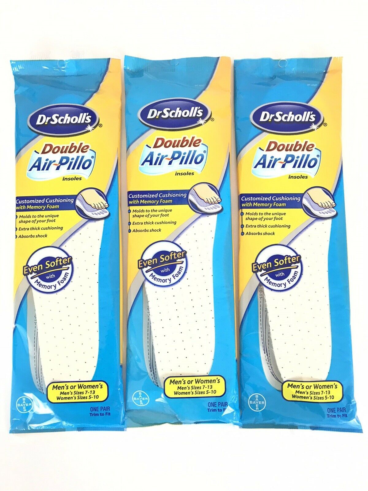 Scholl/'s Double Air-Pillo Insoles Men/'s or Women/'s 1 Pair Each 6 Pack Dr