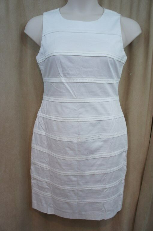 Calvin Klein Dress Sz 10 White Sleeveless Casual Cotton Evening Sheath ...