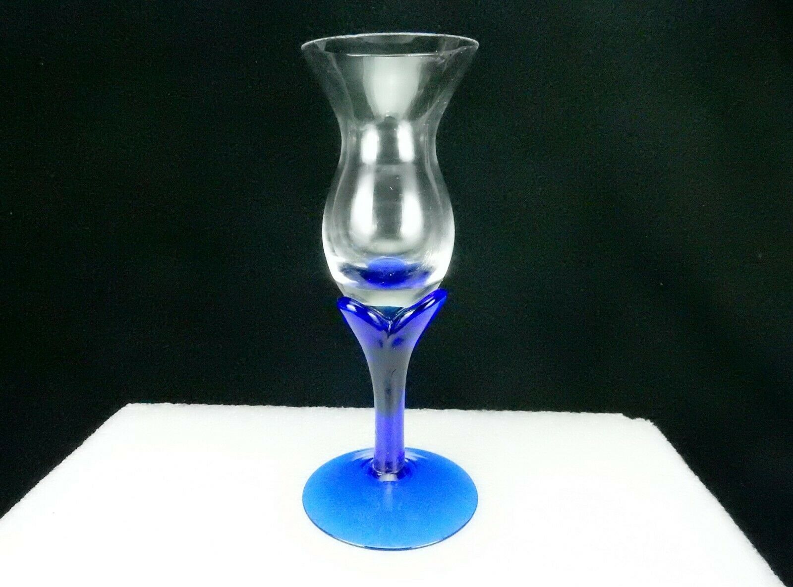 Miniature Hurricane Glass Candle Holder/Bud Vase, Cobalt Blue Stem