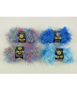 Lot of 4 NEW Lion Brand Yarn Fun Fur Prints Tropical (208) Blue (105 &amp; 1... - $9.89