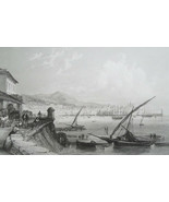 ITALY Genoa Near the New Mole - 1858 SUPERB Antique Print - $49.50
