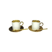Mike Ally Set 6 Espresso 2 Cups 2 Saucers 2 Spoons Gold Rim Porcelain Tu... - $148.50
