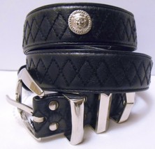 VERSACE ISTANTE Black Leather Belt Diamond Stitch Zeus Head Medallion sz 75 / 30 - $129.00