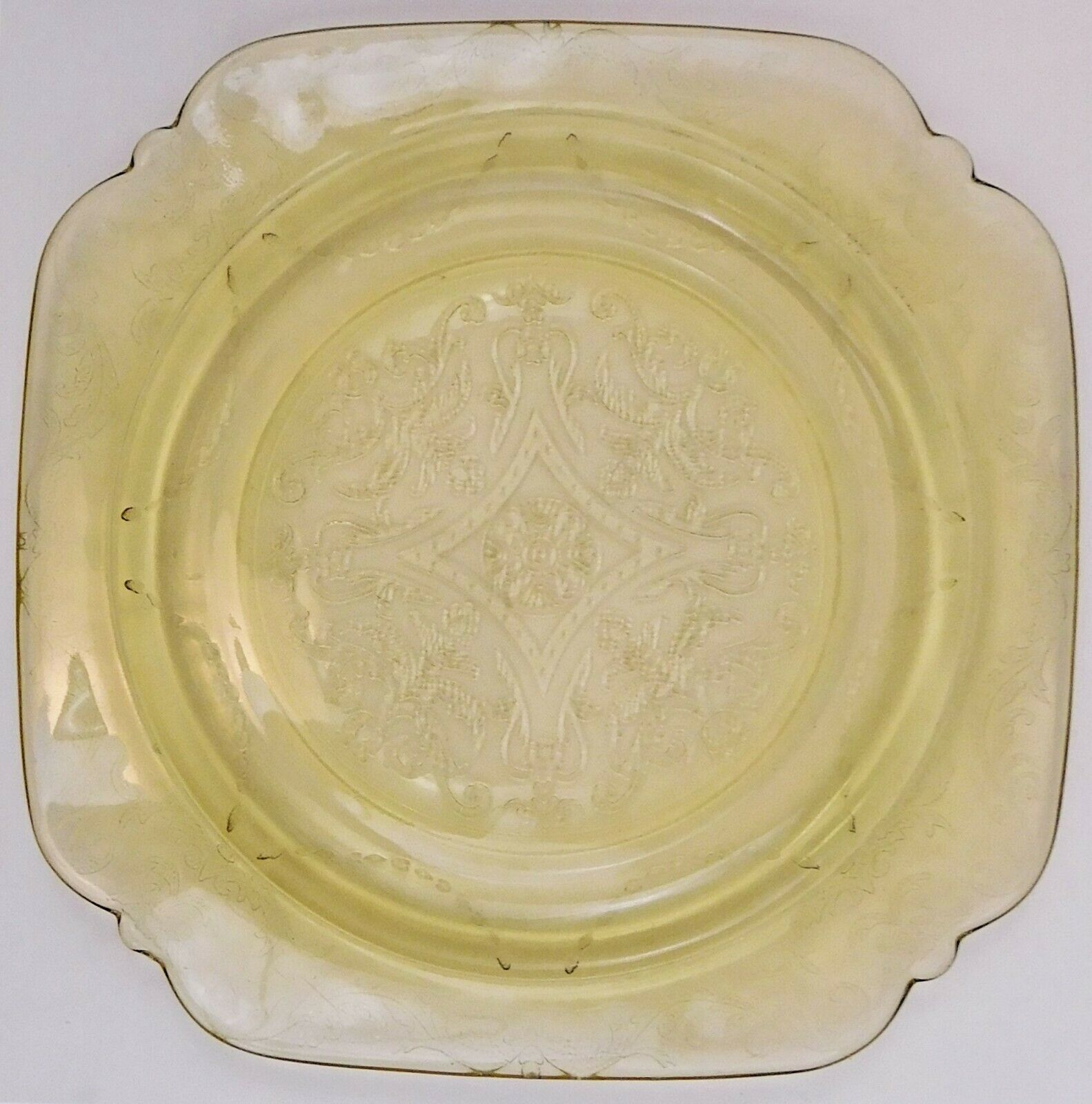 Federal Amber Yellow Depression Glass Madrid Square Dinner Plate