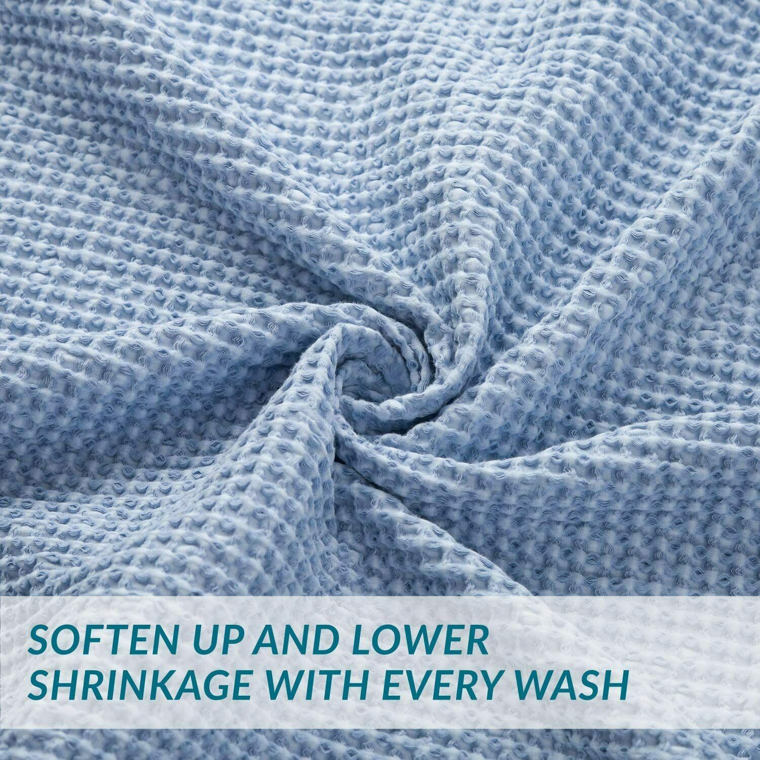 King Waffle Blanket Woven Blue 104" x 90" Home Decor Soft Cotton