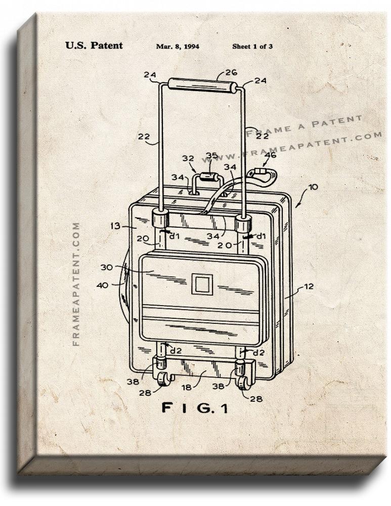 Suitcase Patent Print Old Look on Canvas