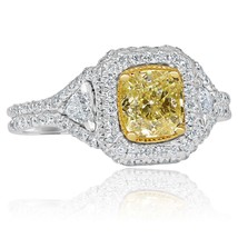 1.86 TCW Yellow Cushion Cut Trillion Side Diamond Engagement Ring 18k White Gold - $3,959.01