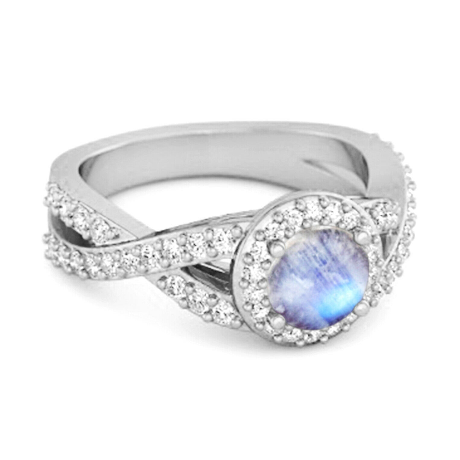 Solitaire Accents 0.25 Ct Moonstone 9k White Gold Infinity Ring