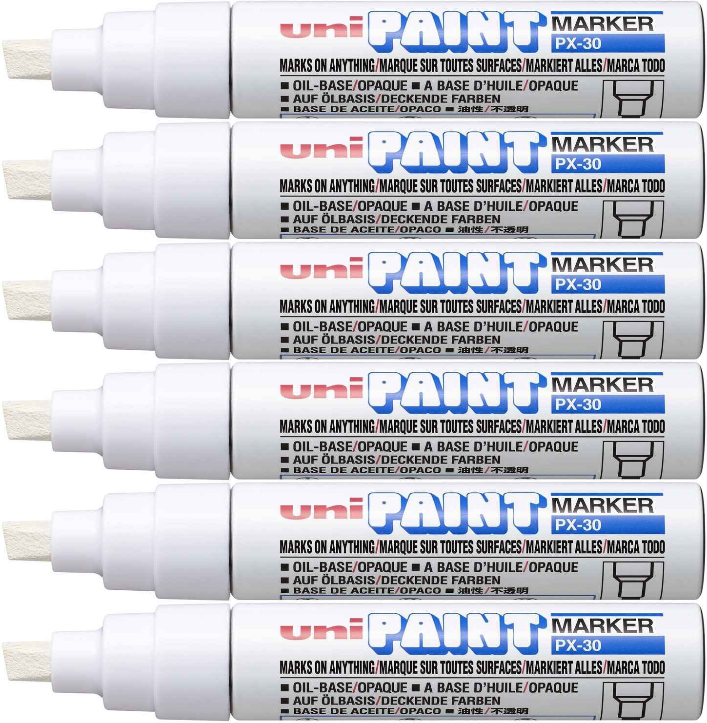 Uni Chisel Tip 4 0 8 5mm Paint Markers Pack Of 6 White PX 30 Pens   15386 1 