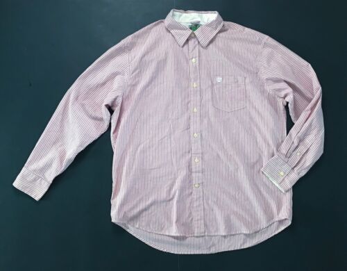 Mens Timberland Light Red Striped Button Down Shirt XL Logo Chest Pocket