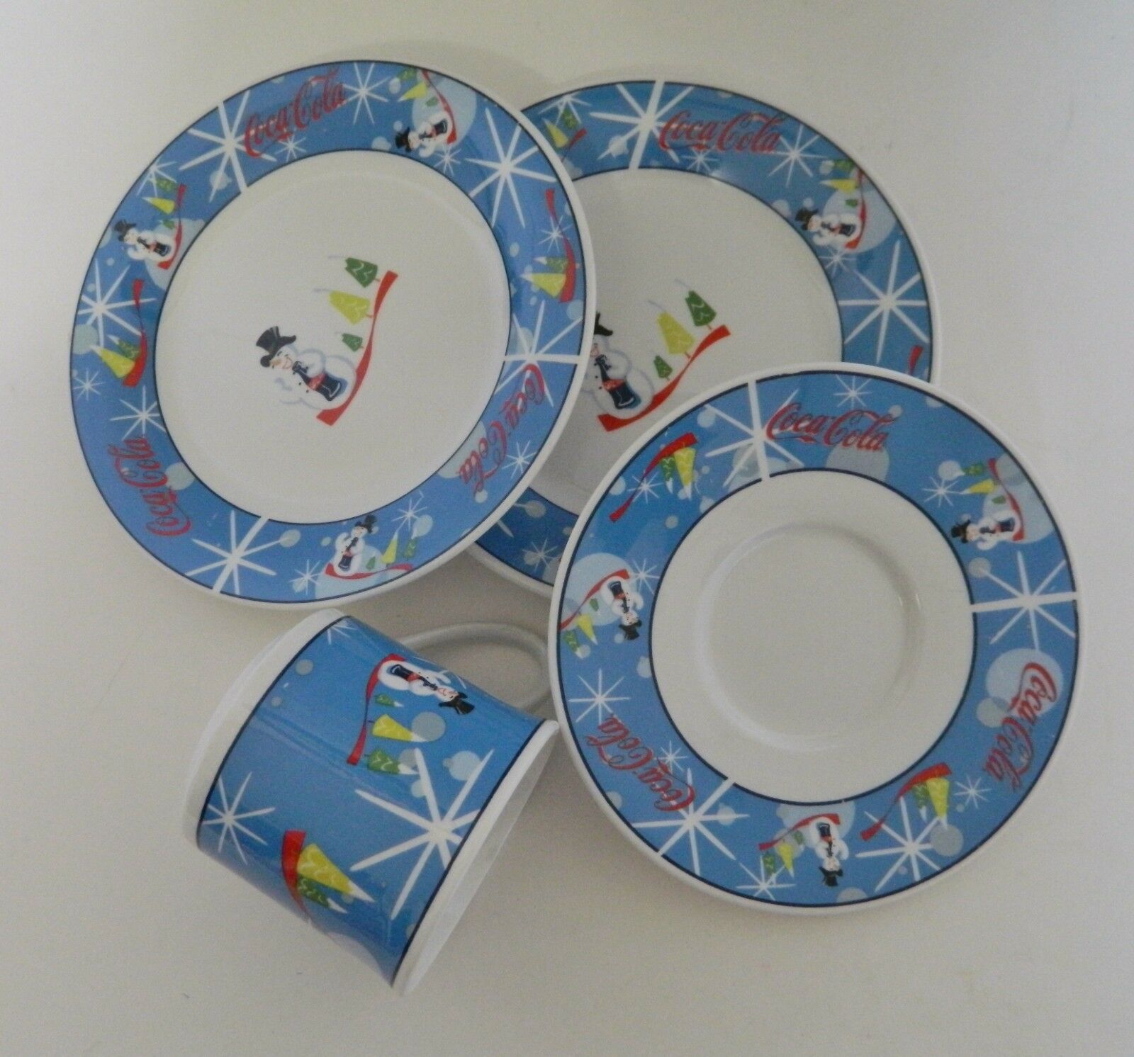 Christmas Coca Cola Laughing Snowman 2 Cereal Soup Bowl 