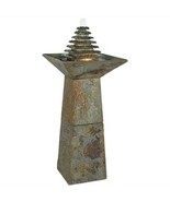 40 in. Layered Slate Pyramid Outdoor Cascading Water Fountain with LED L... - $422.99