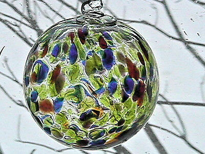 Hanging Glass Ball 4 Diameter Lime, Orange, Red, Purple, Blue Specks (1) HB33