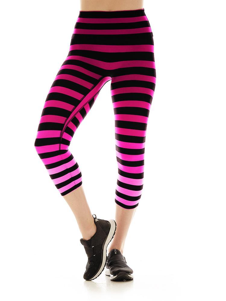 Image of K-Deer Women's Pink/Black Ombre Laura Stripe Capri Length Leggings [KDR-]