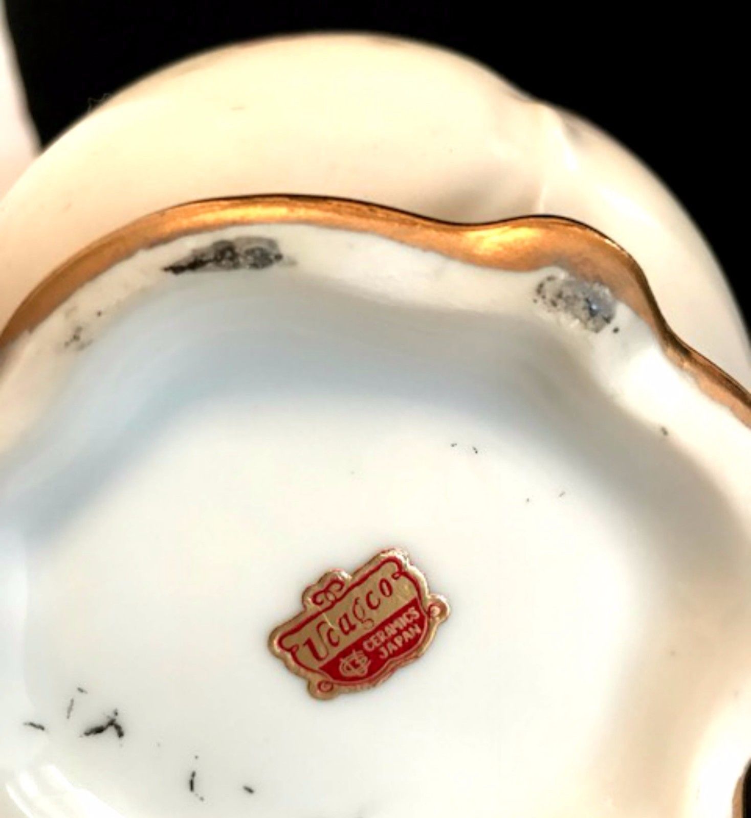 Vintage Ucagco Ceramics Japan Pitcher Handpainted Floral Gold Trim 10 inches Made in Japan