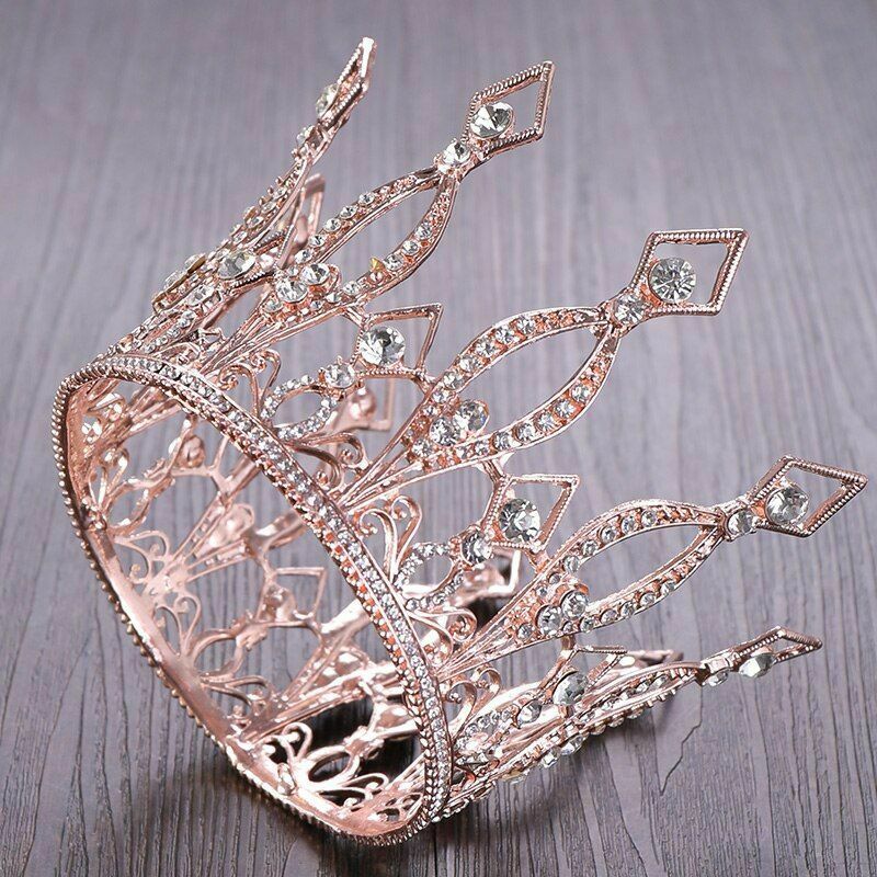 Copper Alloy Metal Round Crystal Rhinestone Crown Wedding Bride Hair Accessories