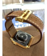 Brown Leather Band 44mm 24k Gold Plated Deplo Buckle Fits Any Series Apple Watch - $222.47