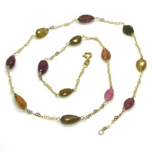 18K YELLOW GOLD NECKLACE, HEARTS CHAIN, ALTERNATE FACETED TOURMALINE DROPS image 1