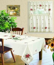 Poinsettias Christmas Holiday Embroidered Decorative Tablecloth For 8 Chairs - $34.29