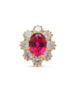 Women&#39;s Halo Engagement Ring 6Ct Oval Cut Ruby Lab Created 14K Yellow Go... - $139.99