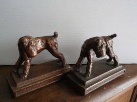 Antique Fox Terrier Dog Armor Bronze Bookends Figure Sculpture by E.B. P... - $198.00