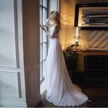 Wedding White Chiffon Maxi Skirt w. Train Wedding Photo Full Long Chiffon Skirt image 3