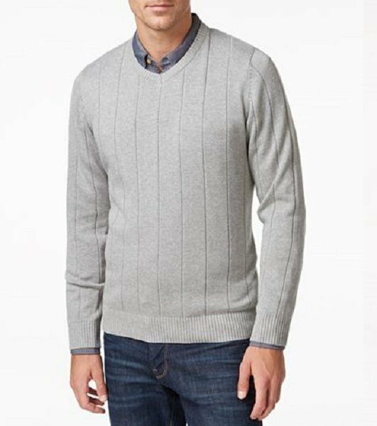 John Ashford Sweater Sz XL Light Grey Heather Cotton V-Neck Casual ...