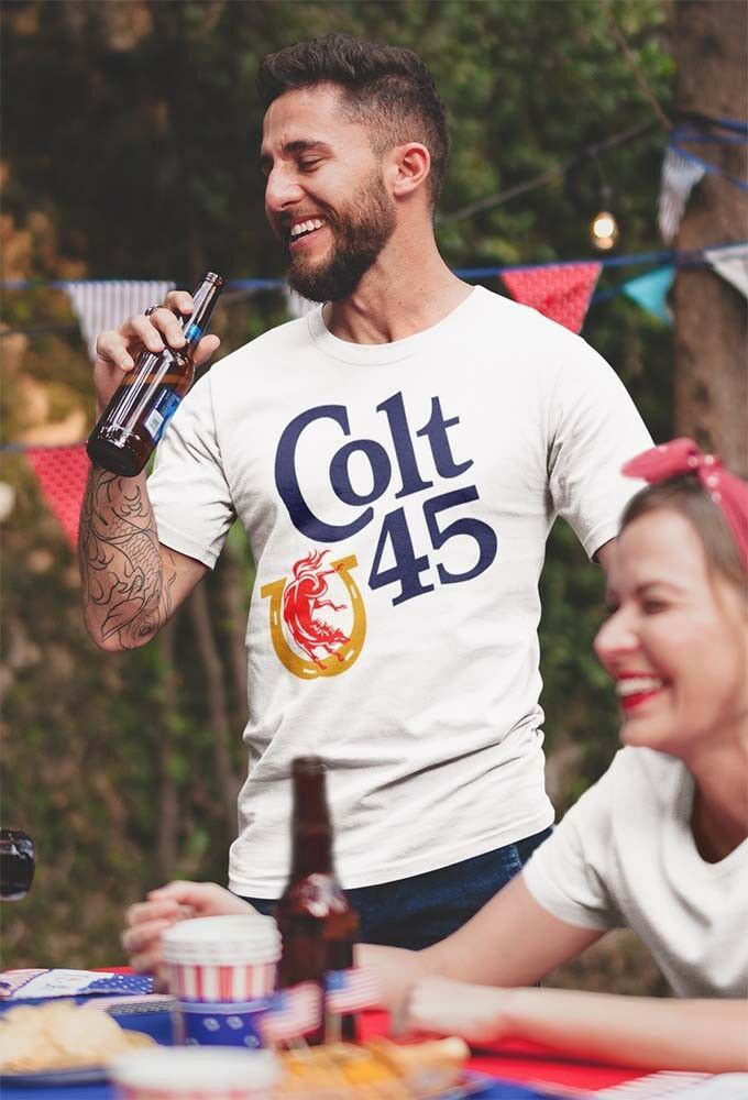 Colt 45 Malt Liquor Tshirt beer 100 cotton graphic retro 80's white