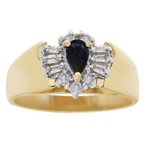 0.25 Carat Pear Cut Sapphire with 0.20 Carat Diamond Ring 14K Yellow Gold - $385.11