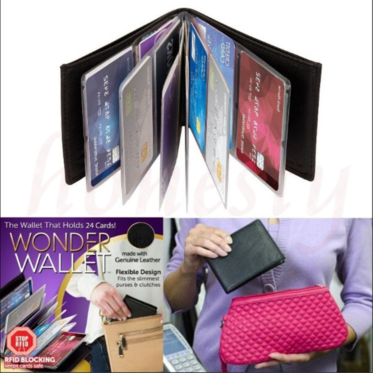 Wonder Wallet Amazing Slim RFID Wallets As Seen on TV Black Leather ...