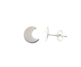 18K WHITE GOLD EARRINGS SMALL FLAT MOON, SHINY, SMOOTH, 5mm, MADE IN ITALY image 1