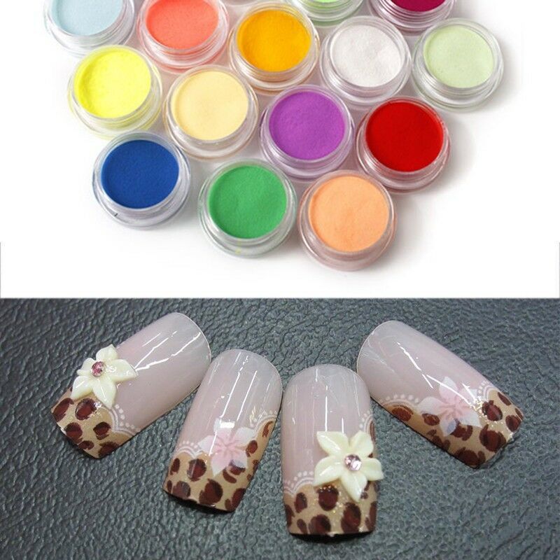 18 Mixed Colors Acrylic Nail Art Tips UV Gel Powder Dust 3D DIY Decor Set Shiny