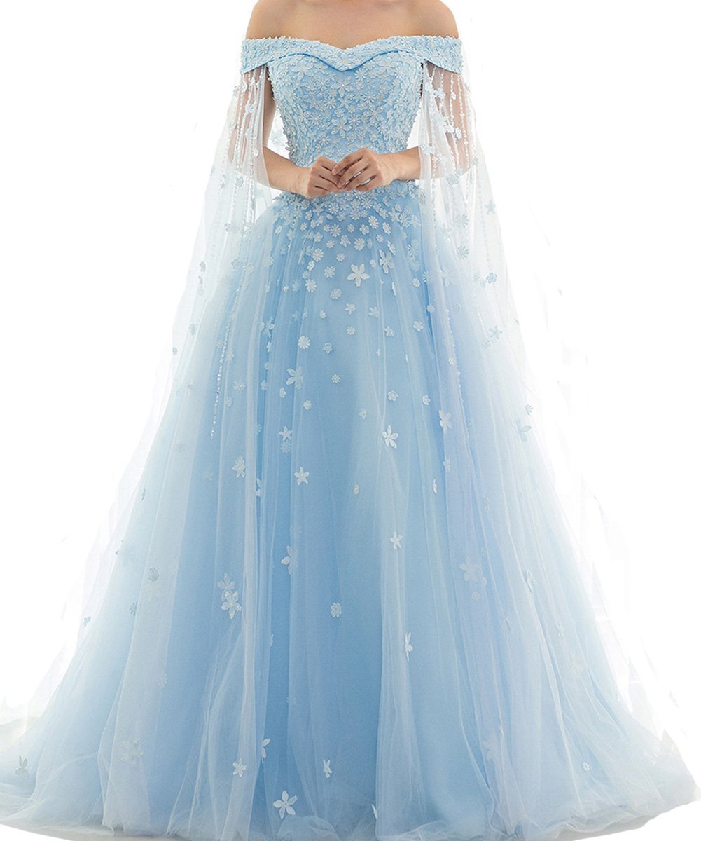 Kivary Lace Long A Line Formal Prom Dresses Evening Gowns Plus Size Light Blue U