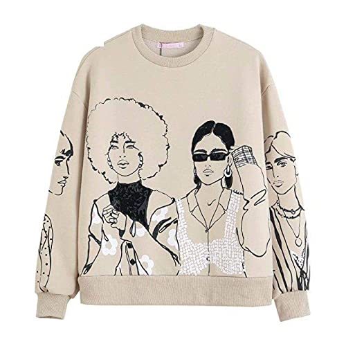 Fashion Beauty Girls Print Casual Sweatshirts Female Basic O Neck Knitted Hoodie