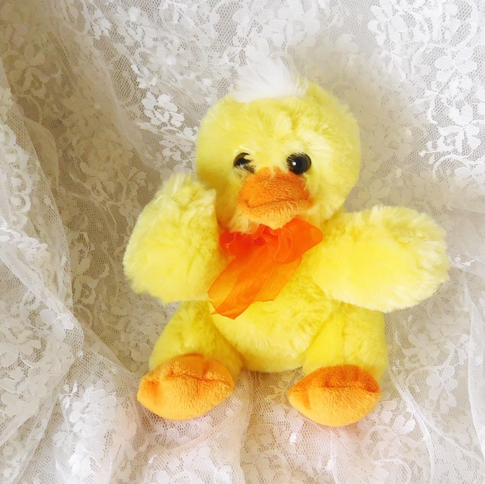 Stuffed Bear in Yellow Duckling Duck Chick Suit Outfit Stuffed Animal Plush Easter 13 inches long Happy Go Fluffy