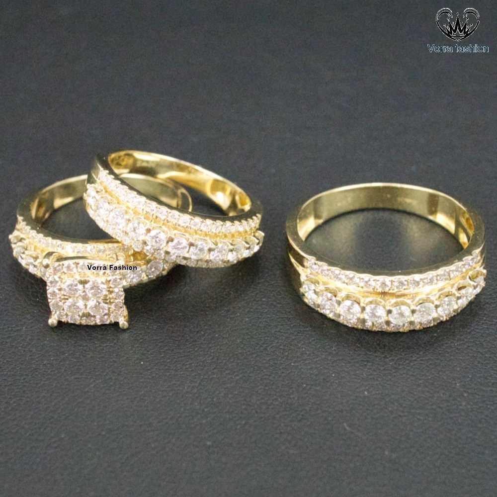 Diamond Trio Set His Hers Matching Engagement Ring Wedding Band 18K ...