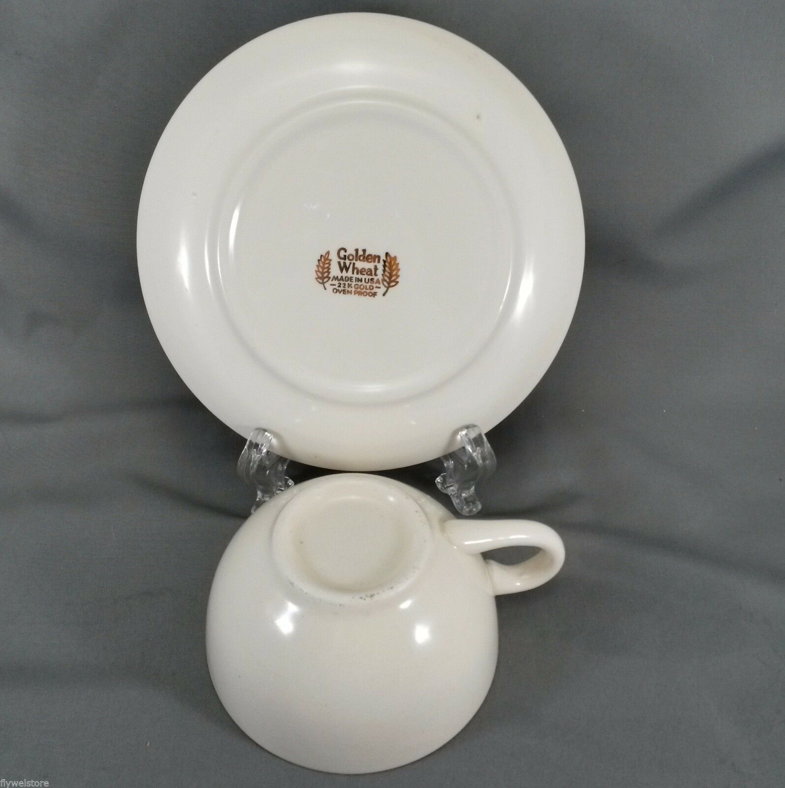 Homer Laughlin Golden Wheat Tea Cup and Saucer Set 50's Cream with 22K ...