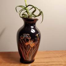 Airplant in Vintage Vase, Japanese Chokin Vase with Air Plant Decor, Black Gold
