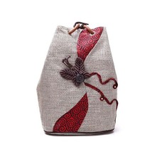 Chinese retro style women canvas backpack butterfly ethnic backpadrawstring back - $73.59